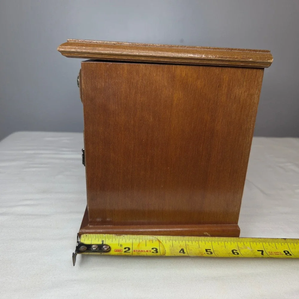 Vtg Sankyo Wooden Musical Jewelry Box Chest Faux Drawer Design Brown Yellow READ